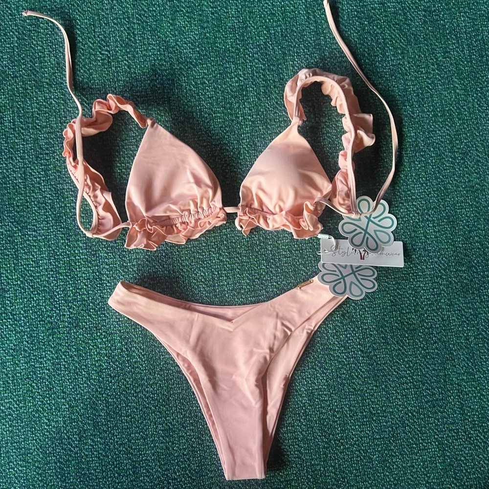 Shop Hopes Pink Ruffle High Waist Bikini Large Bottom/Medium Top
